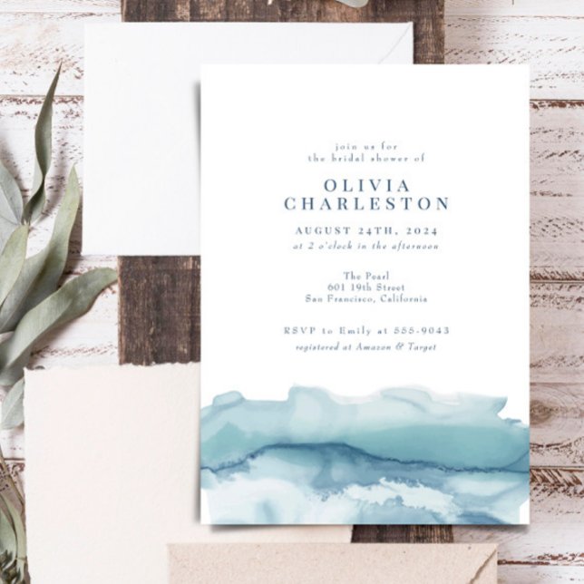 Invitación Blue Ocean Watercolor Bridal Shower (Subido por el creador)