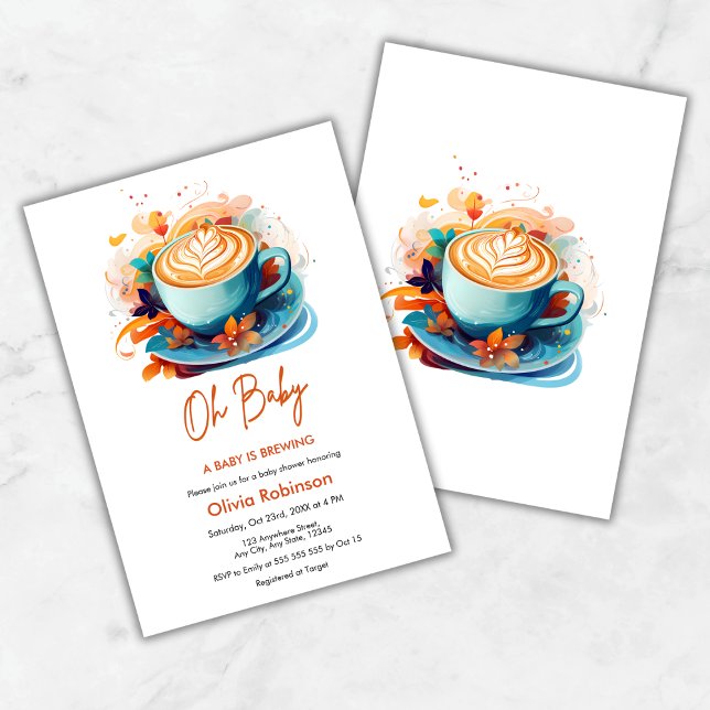 Invitación Blue Oh Baby A Baby está preparando café Baby Show (Blue Oh Baby A Baby is Brewing Coffee Baby Shower Invitation )