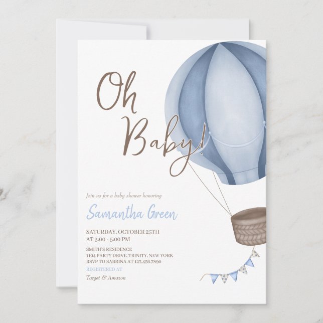 Invitación Blue Oh Baby Baby Shower (Anverso)