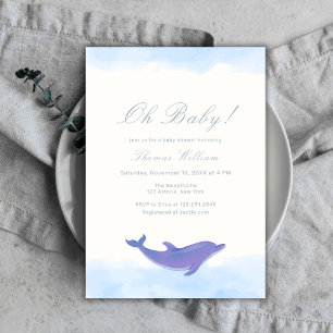 Invitación Blue Oh Baby Beach Ocean Dolphin Baby Shower