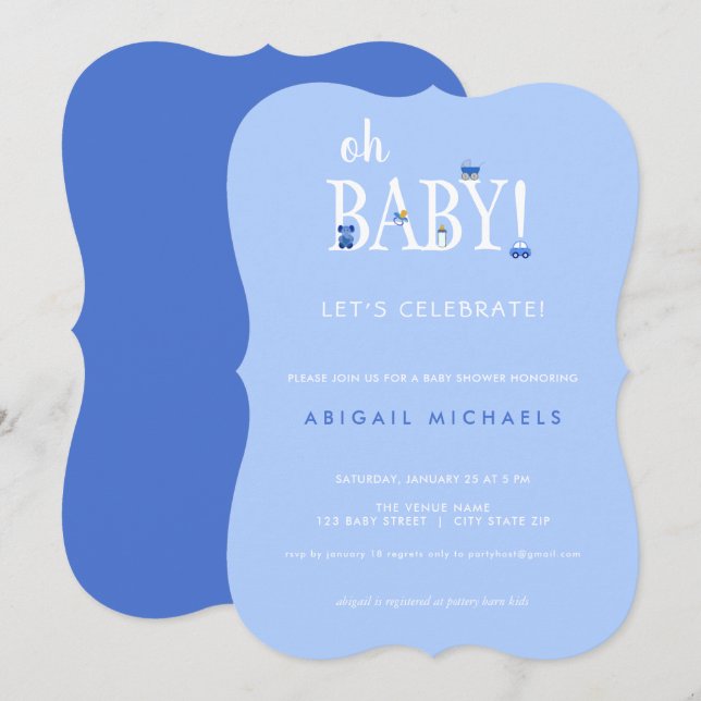 Invitación Blue Oh Baby It's a Boy Baby Shower in Invitation (Anverso / Reverso)