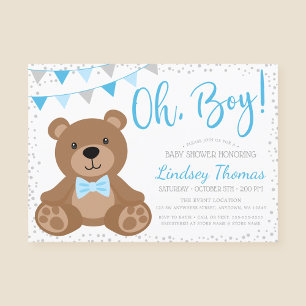 Invitación Blue Oh Boy Teddy Bear Baby Shower