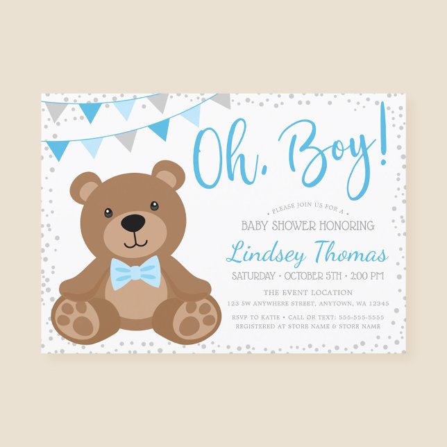 Invitación Blue Oh Boy Teddy Bear Baby Shower (Subido por el creador)