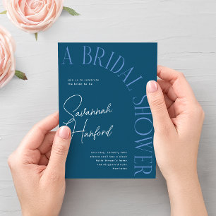 Invitación Blue on Blue Arched Text Moderne Bridal Shower