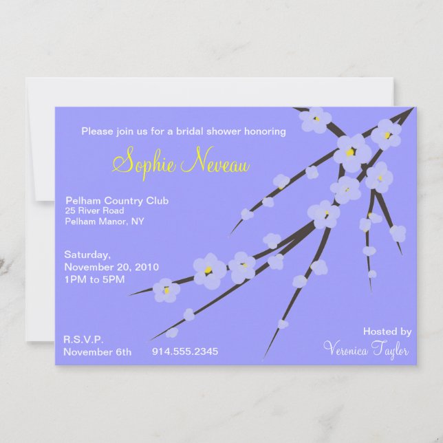 Invitación Blue on Blue Cherry Blossom Bridal Shower (Anverso)