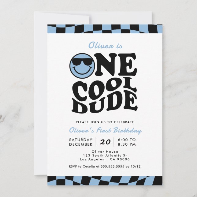 Invitación Blue One Guay Dude Preppy Smile Boy primer cumplea (Anverso)