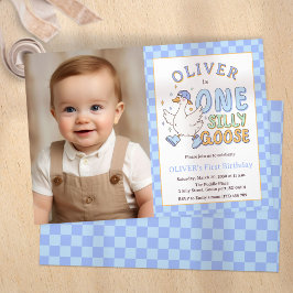 Invitación Blue One Silly Goose - Boy 1st Birthday Photo