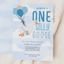 Invitación Blue One Silly Goose Primer cumpleaños