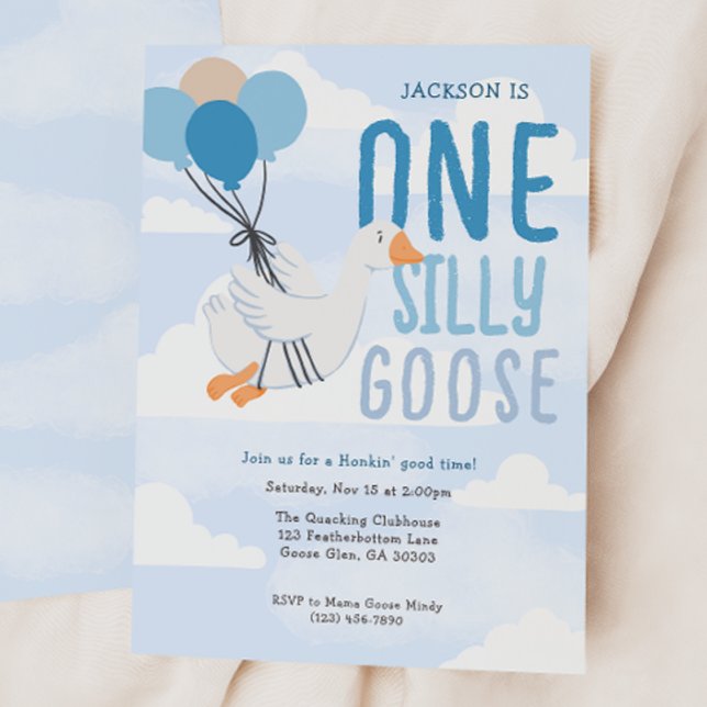 Invitación Blue One Silly Goose Primer cumpleaños (Subido por el creador)