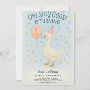 Invitación Blue One Silly Goose Primer Cumpleaños Para Los Ch
