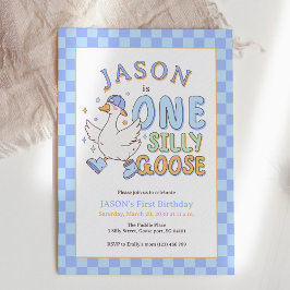 Invitación Blue One Silly Goose - Retro Boy First Birthday