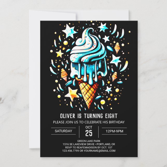 Invitación Blue Online Elegant Boy Ice Cream Cumpleaños (Anverso)