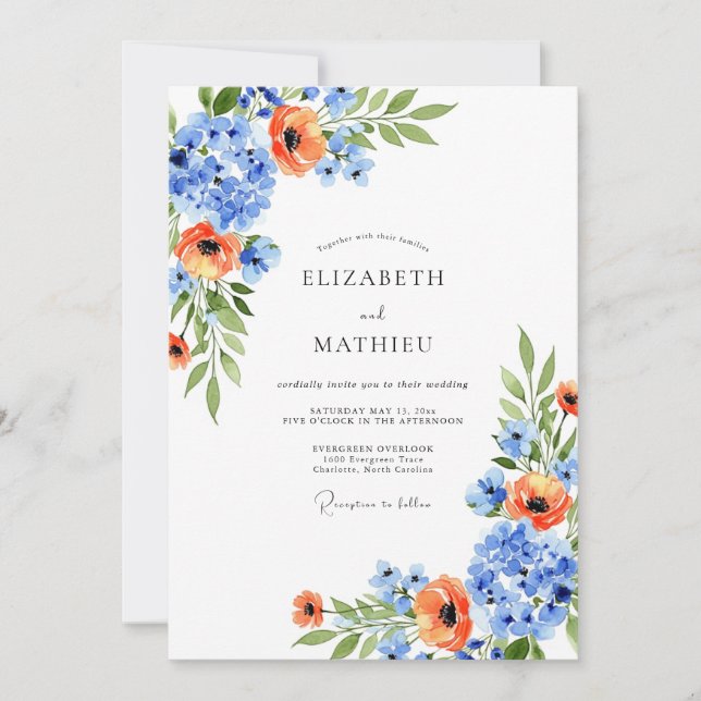 Invitación Blue Orange Blossom Spring Wedding (Anverso)