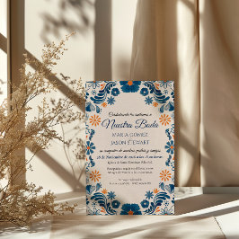 Invitación Blue Orange Floral Elegant Fiesta Spanish Wedding