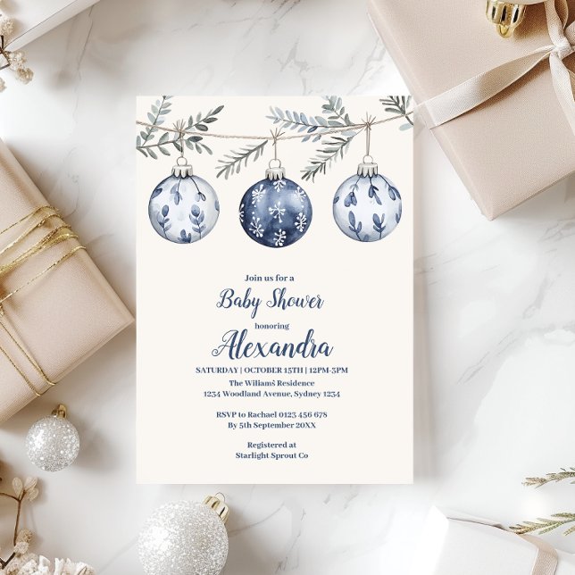 Invitación Blue Ornament Garland Baby Shower (Subido por el creador)