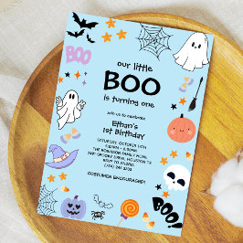 Invitación Blue Our Little Boo Halloween 1er cumpleaños