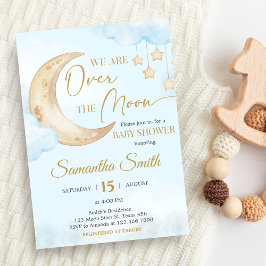 Invitación Blue Over the Moon Baby Shower 