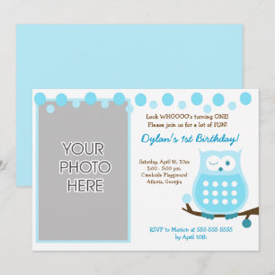 Invitación Blue Owl Boy Woodland Photo Birday Invita a