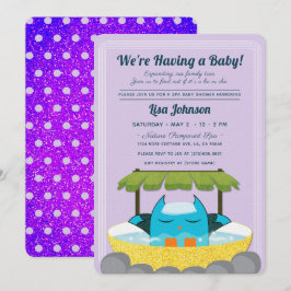 Invitación Blue Owl Spa Purpurina púrpura Polka puntos Baby S