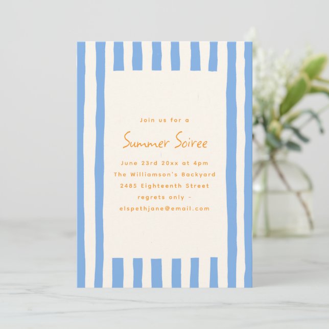 Invitación Blue Painted Stripe Yellow Summer Soiree Party (Anverso de pie)