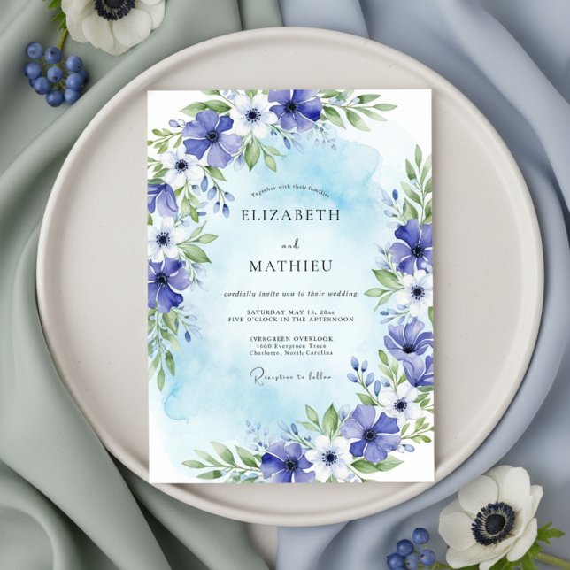 Invitación Blue Painterly Bloom Wedding (Subido por el creador)