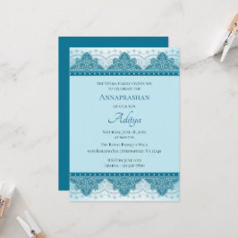 Invitación Blue Paisley Annaprashan | Primer arroz