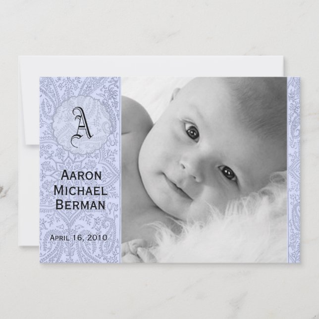 Invitación Blue Paisley Baby Boy (Anverso)