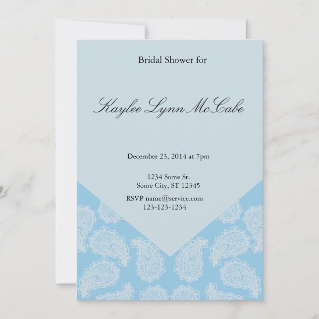 Invitación Blue Paisley Bridal Shower (Anverso)