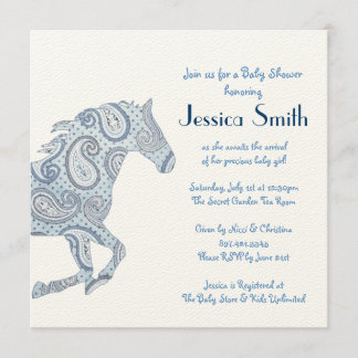 Invitación Blue Paisley Horse Baby Shower