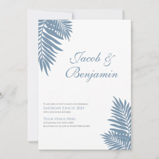 Invitación Blue Palm Leaves Celebration Invitation