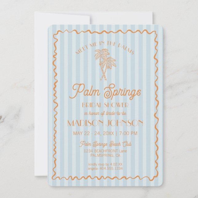 Invitación Blue Palm Springs Pastel Beach Bridal Shower (Anverso)