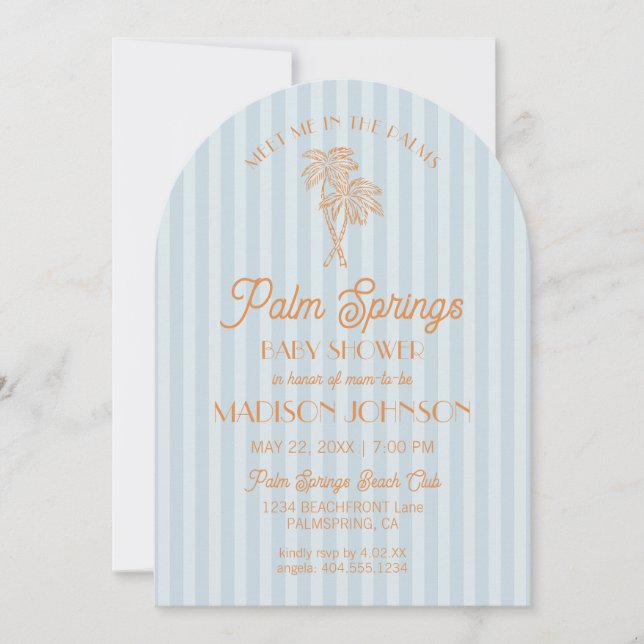 Invitación Blue Palm Springs Pastel Beach Cabana Baby Shower (Anverso)