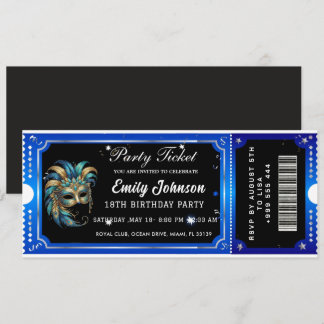 Invitación  blue party ticket invitations 