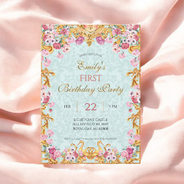 Invitación Blue Pastel Gold Primer Barroco Cumpleaños Rococo