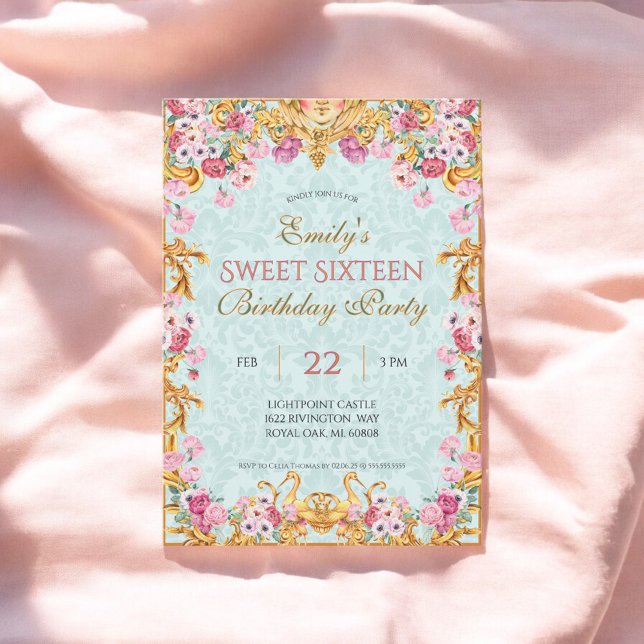 Invitación Blue Pastel Gold Sweet Dieciséis cumpleaños de Roc (Subido por el creador)