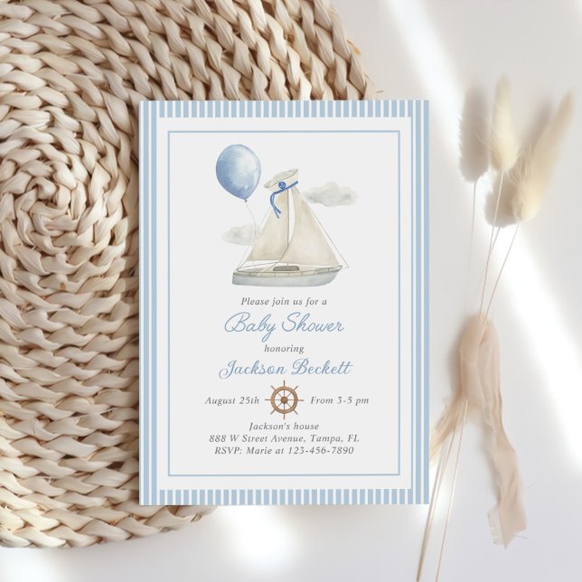 Invitación Blue Pastel Nautical Sail Bot Baby Shower (Subido por el creador)