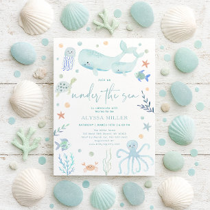 Invitación Blue Pastel Under the Sea Boy Baby Shower
