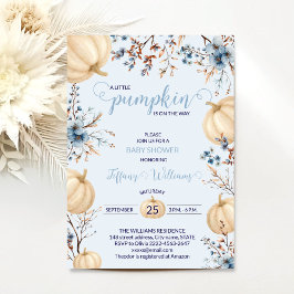 Invitación Blue Pastel Watercolor Calabaza caída flores silve