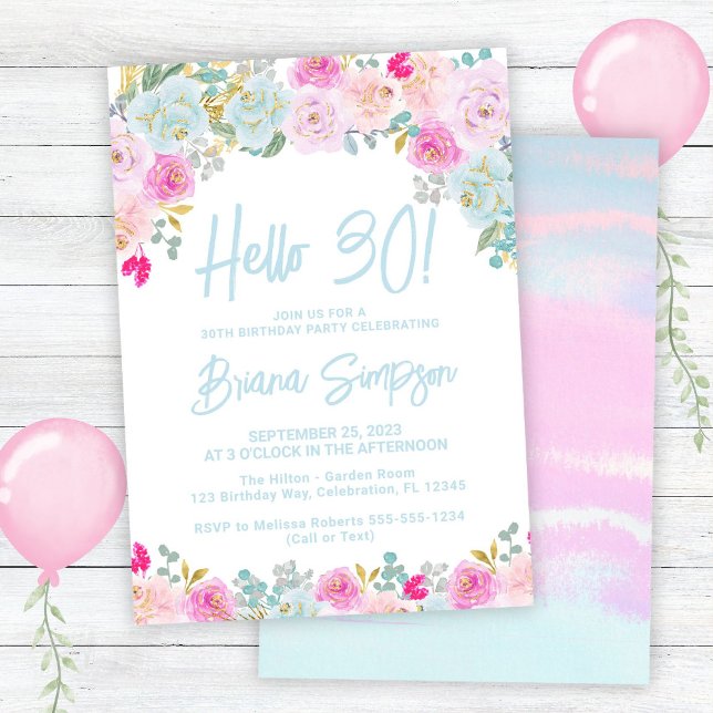 Invitación Blue Peach Peach Purple Floral 30 cumpleaños Fiest (Subido por el creador)
