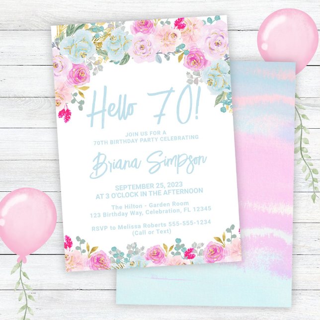 Invitación Blue Peach Peach Purple Floral 70 cumpleaños (Subido por el creador)
