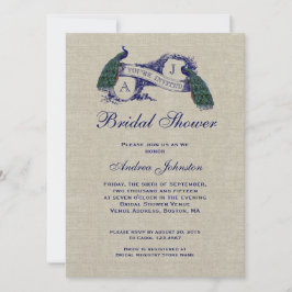 Invitación Blue Peacock Rustic Linen | Bridal Shower