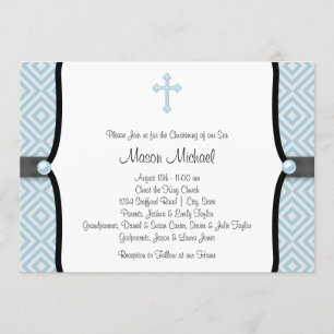 Invitación Blue Pearl Cross Blue Christening