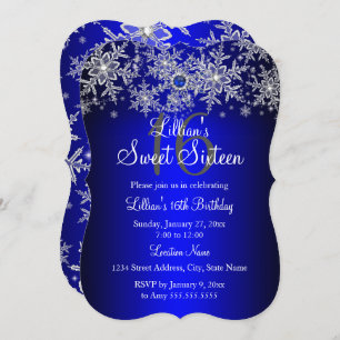 Invitación Blue Pearl Silver Snowflake Sweet 16