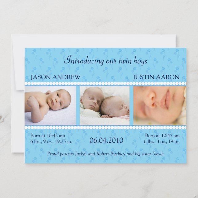 Invitación Blue Pearl Twins (Anverso)