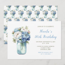 Blue Peonies Mason Jar Birthday Party