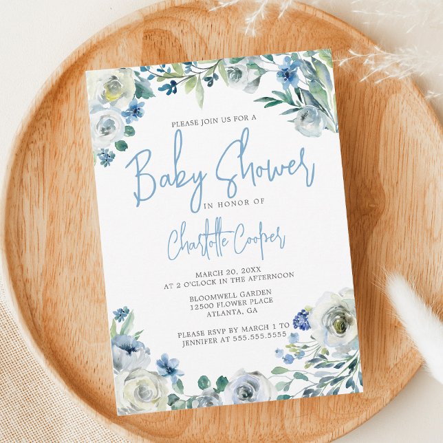 Invitación Blue Peony Floral Moda Spring Garden Baby Shower (Subido por el creador)