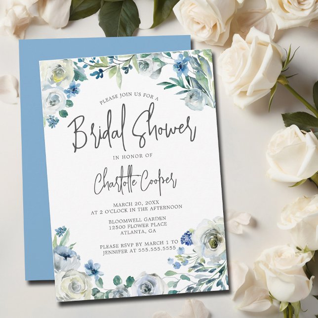 Invitación Blue Peony Floral Spring Garden Bridal Shower (Subido por el creador)