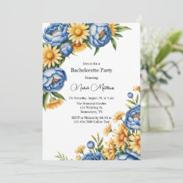 Invitación Blue Peony y Yellow Daisies Bachelorette Party