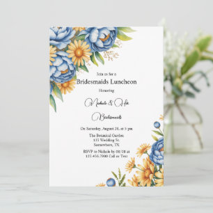 Invitación Blue Peony y Yellow Daisies Bridesmaids Luncheon