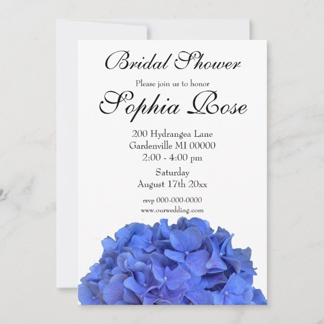 Invitación Blue periwinkle elegante floral Ducha de novia (Anverso)